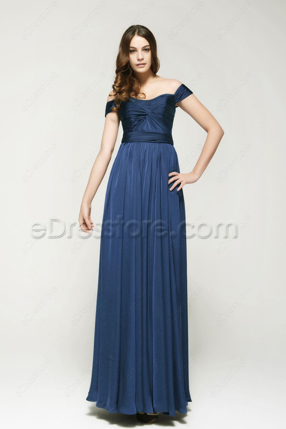 Off the Shoulder Navy Blue Prom Dresses Long | eDresstore