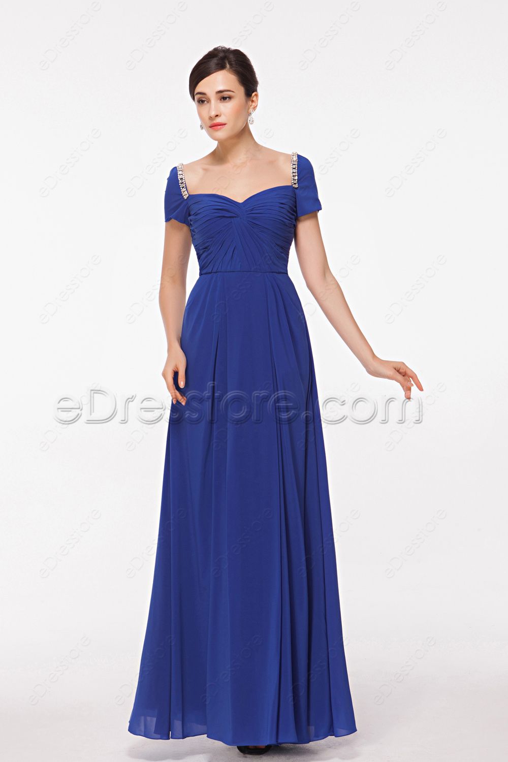 Royal Blue Mother of the Bride Dress with Sleeves | eDresstore