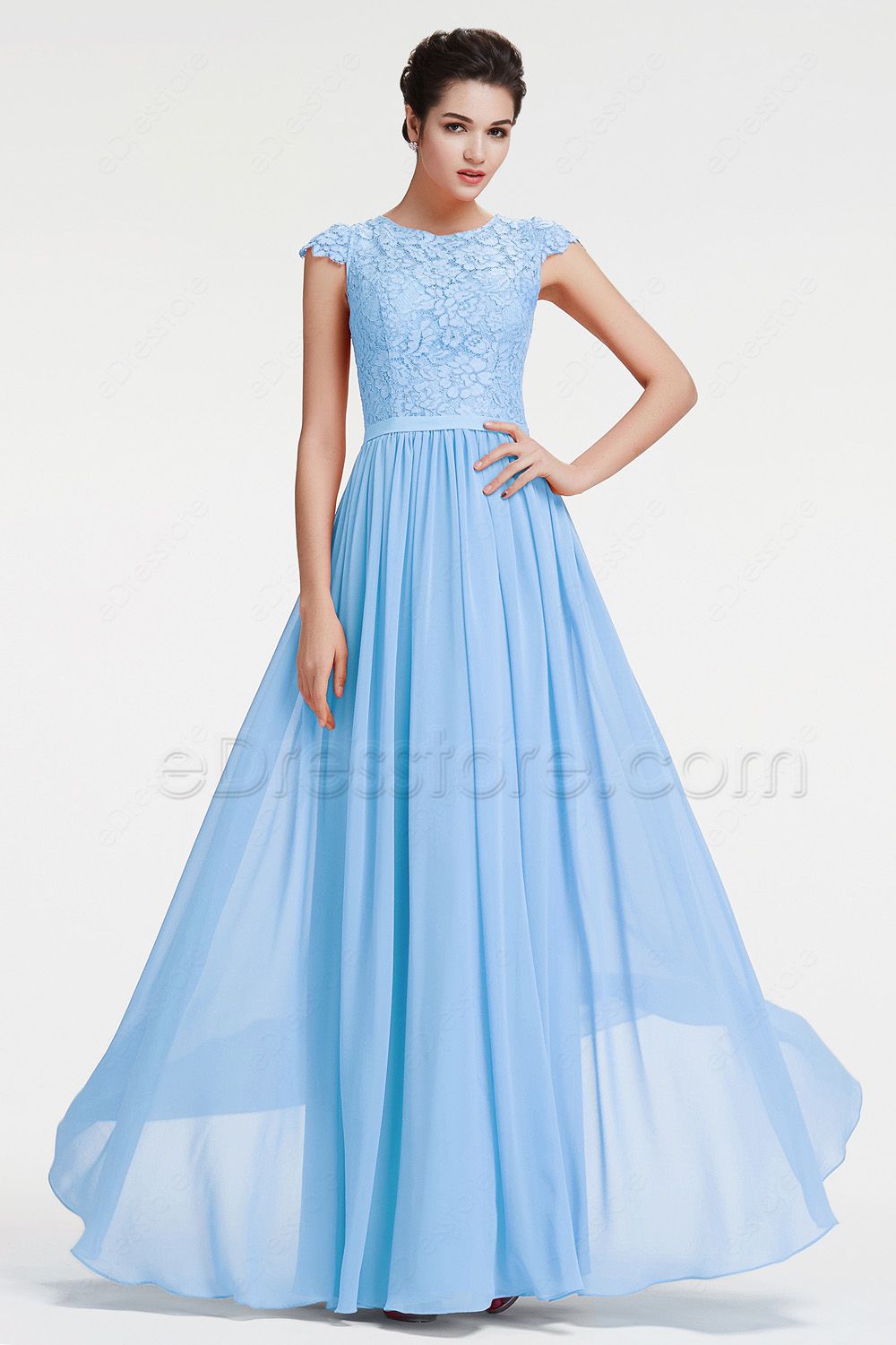 blue modest prom dresses