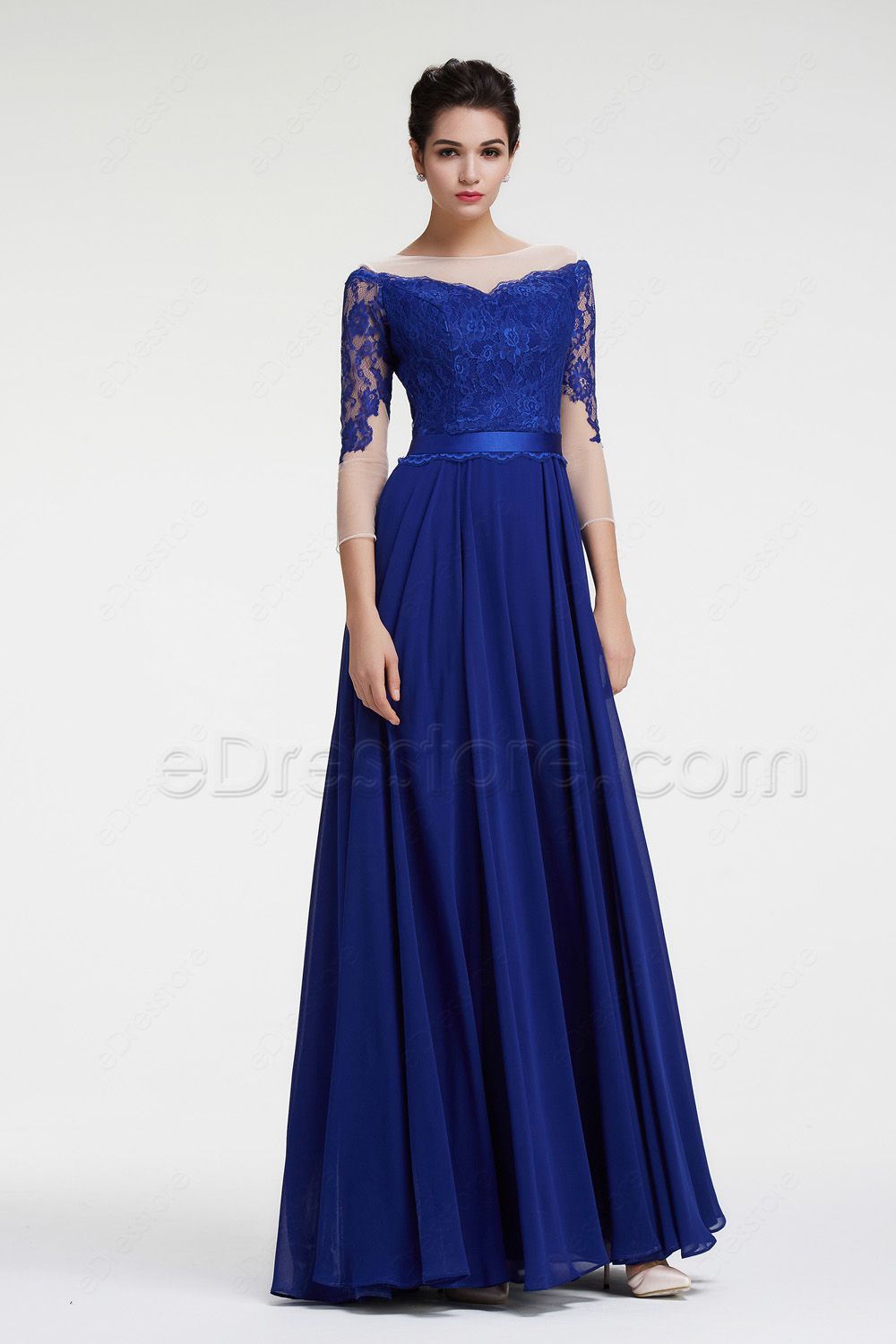 Royal Blue Lace Mother of the Bride Dresses with Sleeves | eDresstore