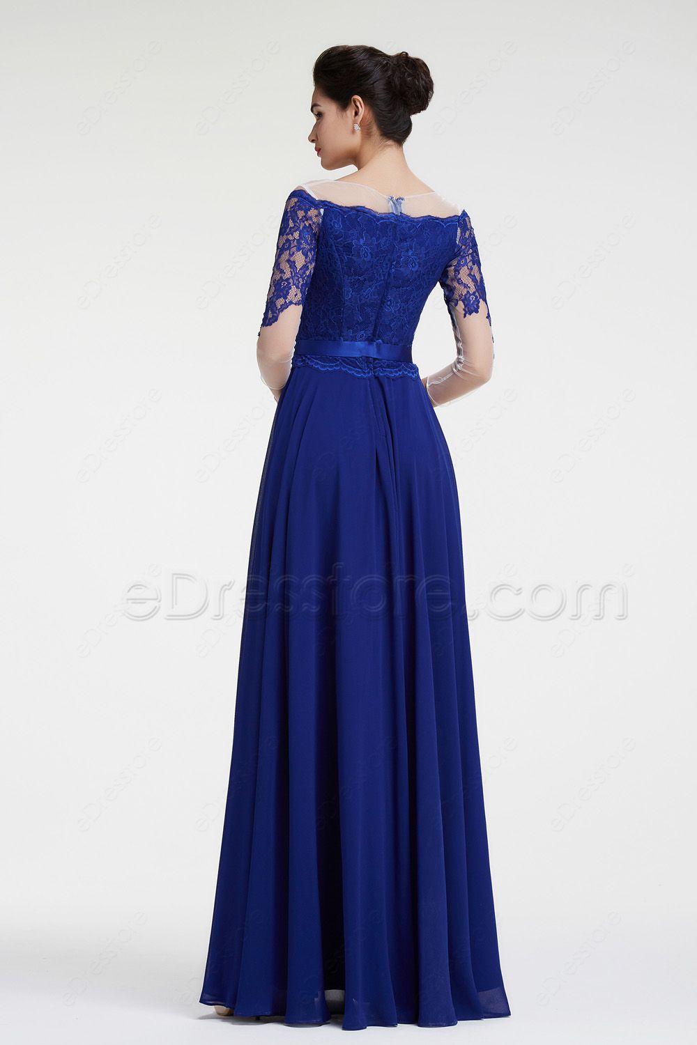 Royal Blue Lace Mother of the Bride Dresses with Sleeves | eDresstore
