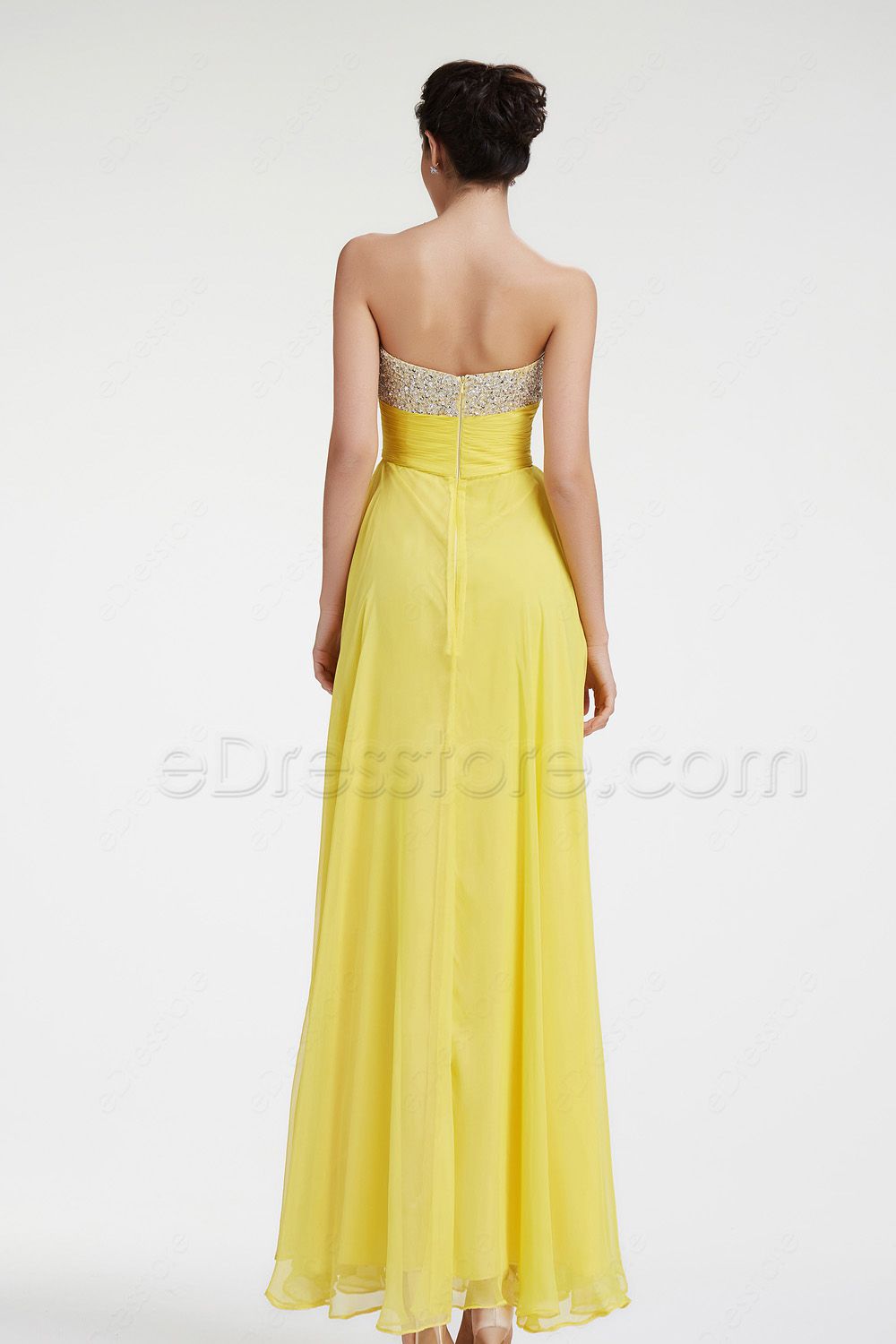 Yellow Beaded Sparkly Prom Dresses Flowing Pageant Dresses | eDresstore