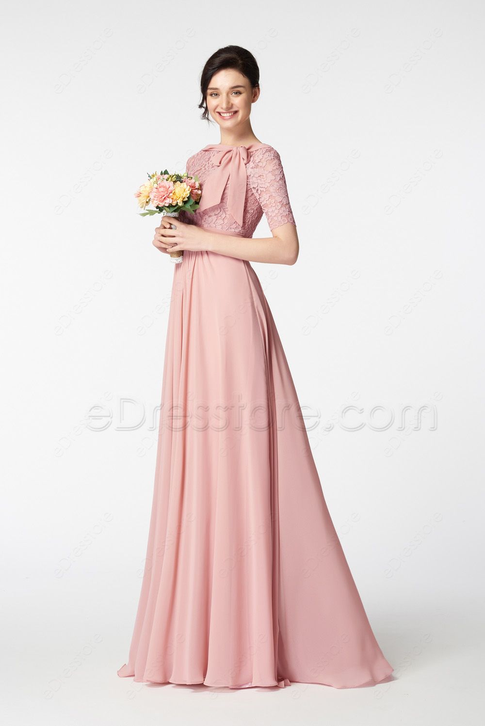 3/4 Sleeves See Through Blush Pink Beaded Prom Dresses Evening Formal –  Laurafashionshop
