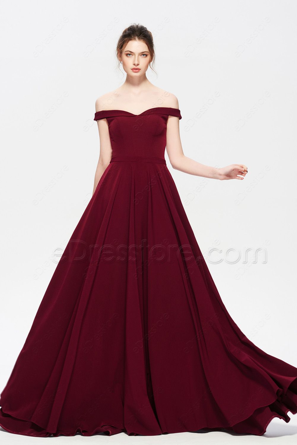 Burgundy Prom Dresses Long Off the Shoulder | eDresstore