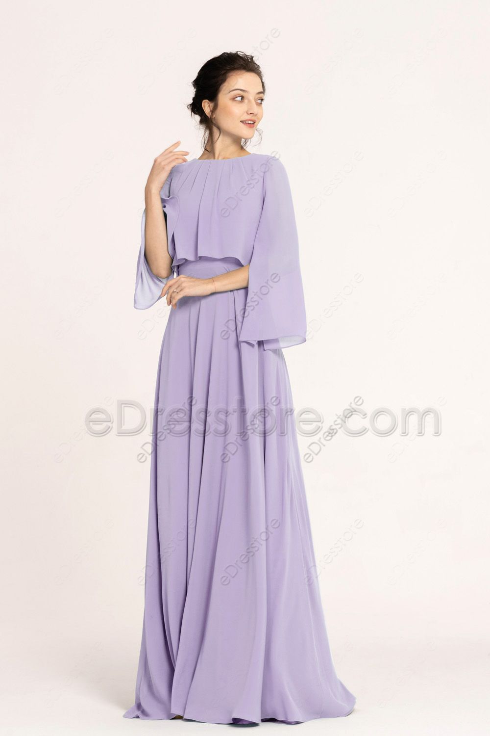 Modest Popover Lavender Bridesmaid Dresses with Sleeves | eDresstore