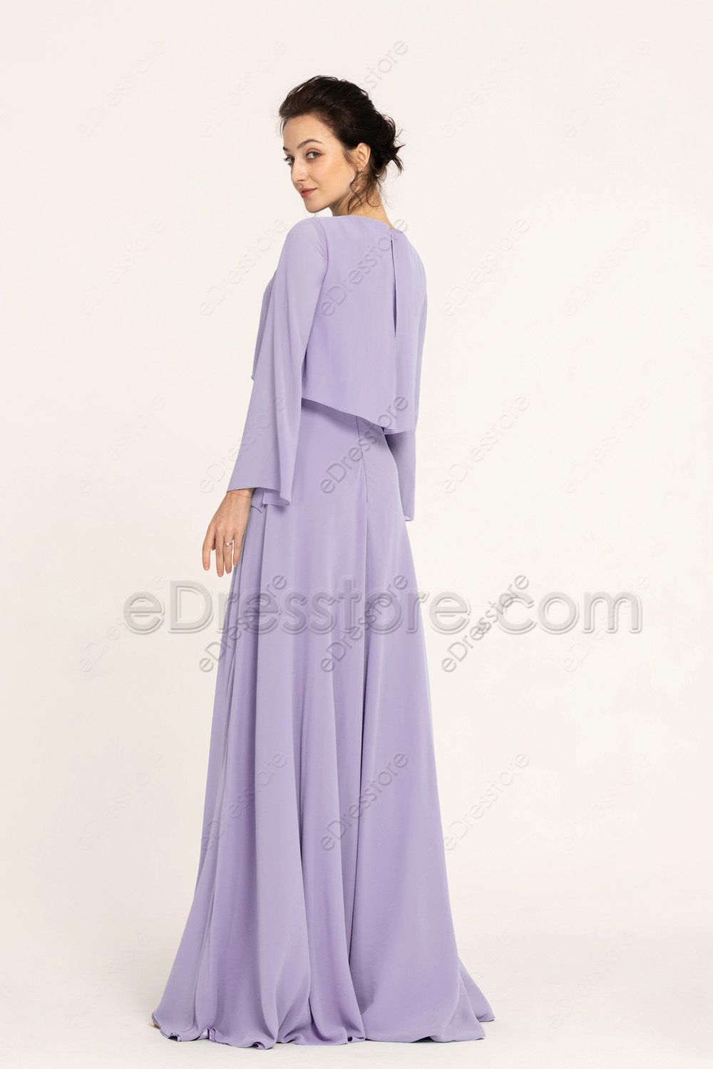 Modest Popover Lavender Bridesmaid Dresses with Sleeves | eDresstore