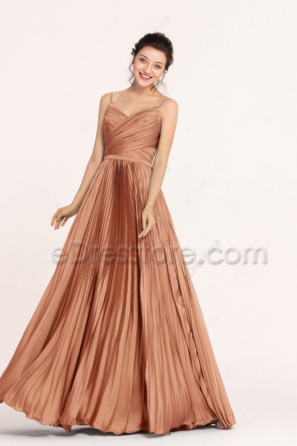 Cinnamon Satin Bridesmaid Dresses Overall Pleating eDresstore