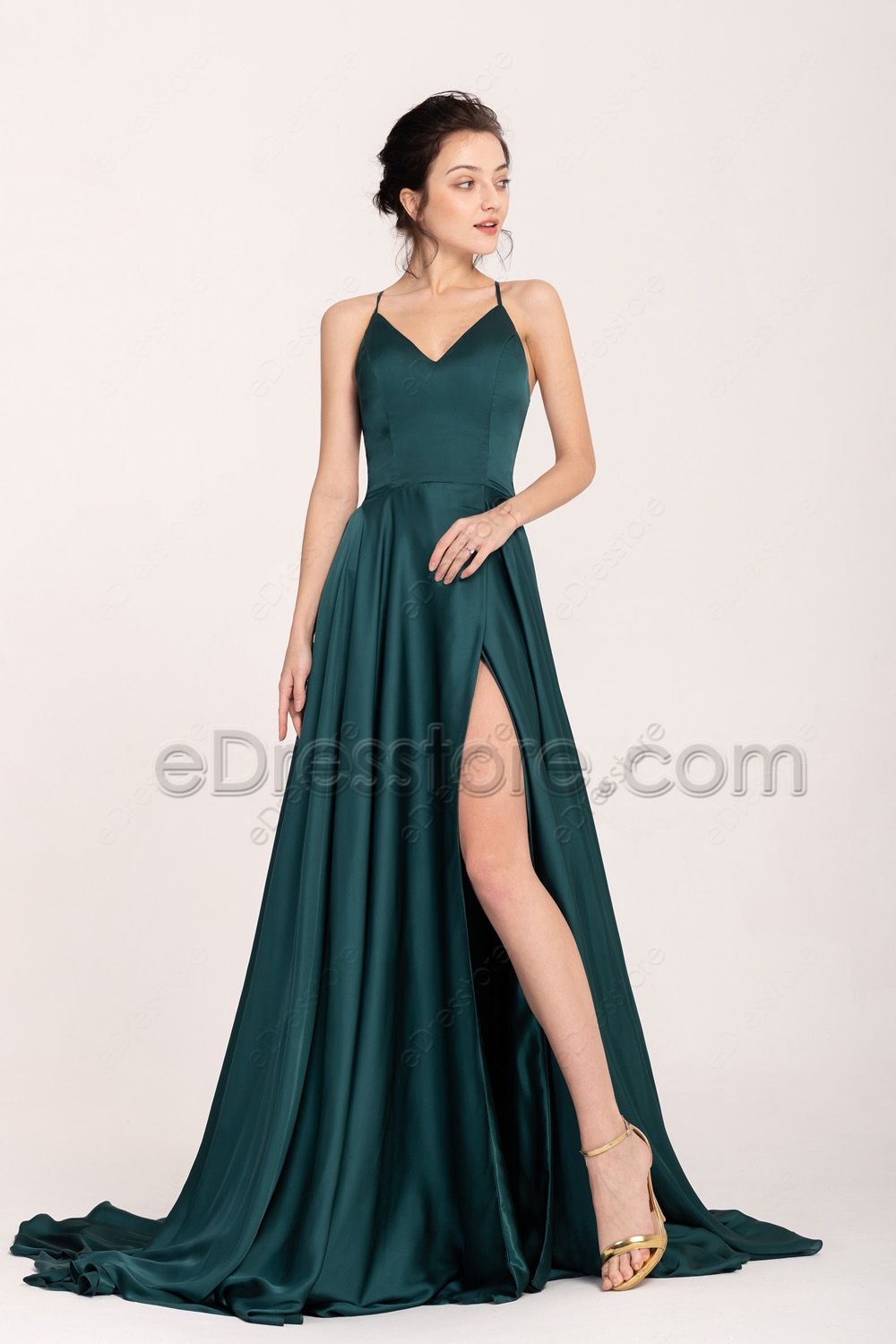 Dark Green Pretty Backless Slitted Prom Dresses Long | eDresstore