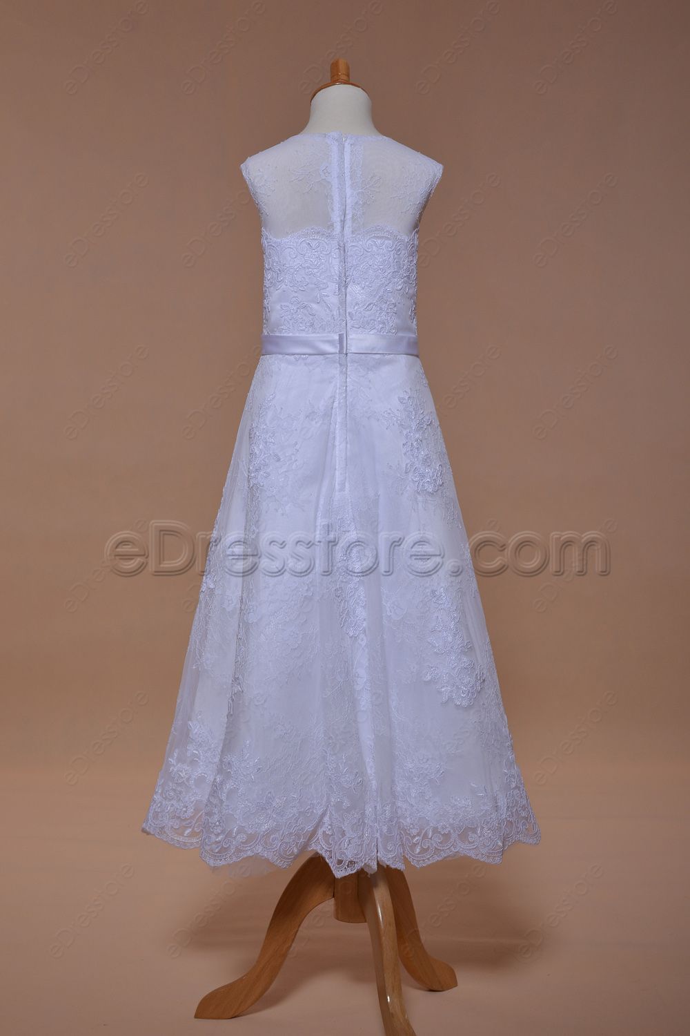 Elegant Lace A Line Holy Communion Dress Tea Length | eDresstore