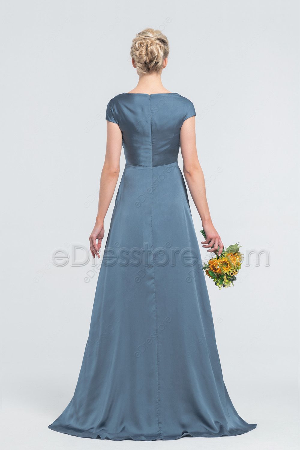 Minimalist Modest Dusty Blue Satin Bridesmaid Dresses Cowl Neck ...