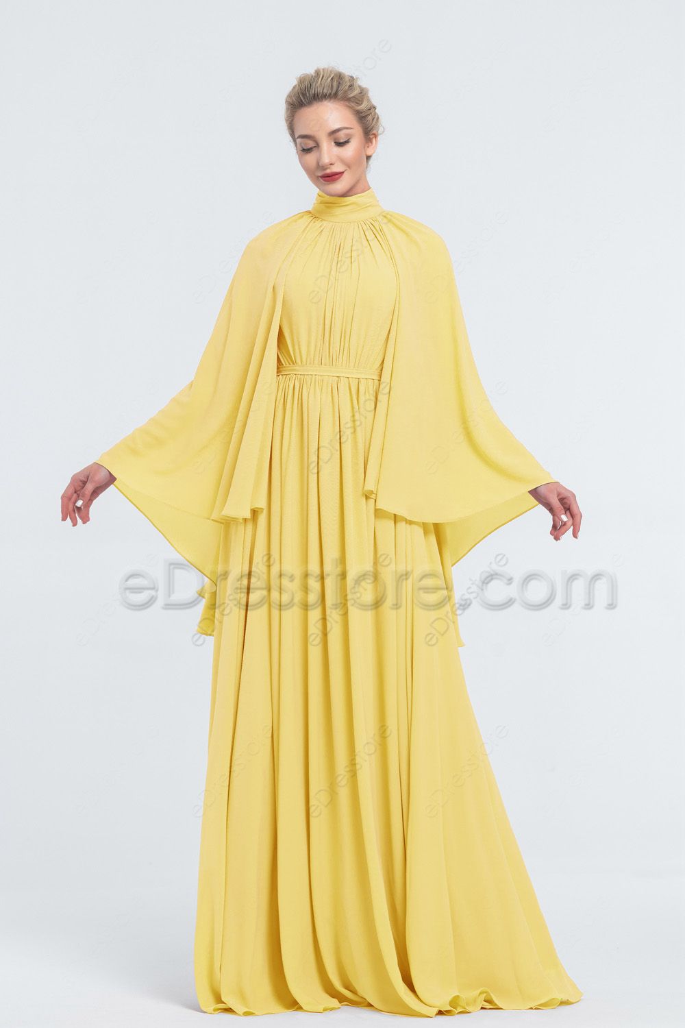Modest Butter Yellow Bridesmaid Dresses Long Sleeves | eDresstore
