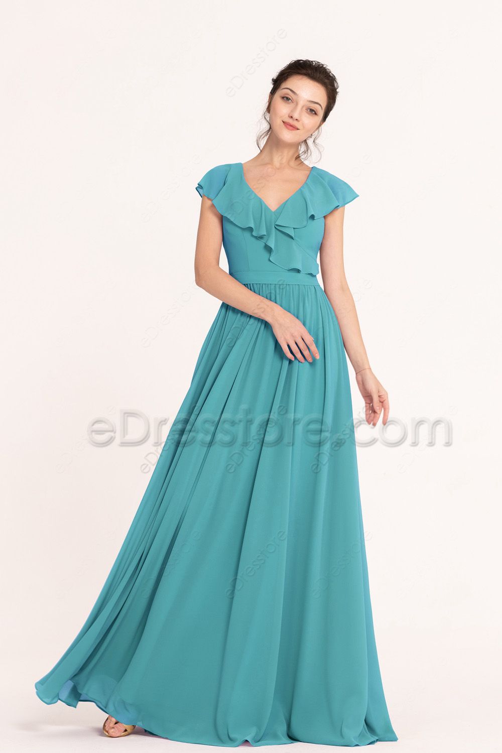 Modest Flounce Jade Bridesmaid Dresses for Spring and Summer Wedding eDresstore