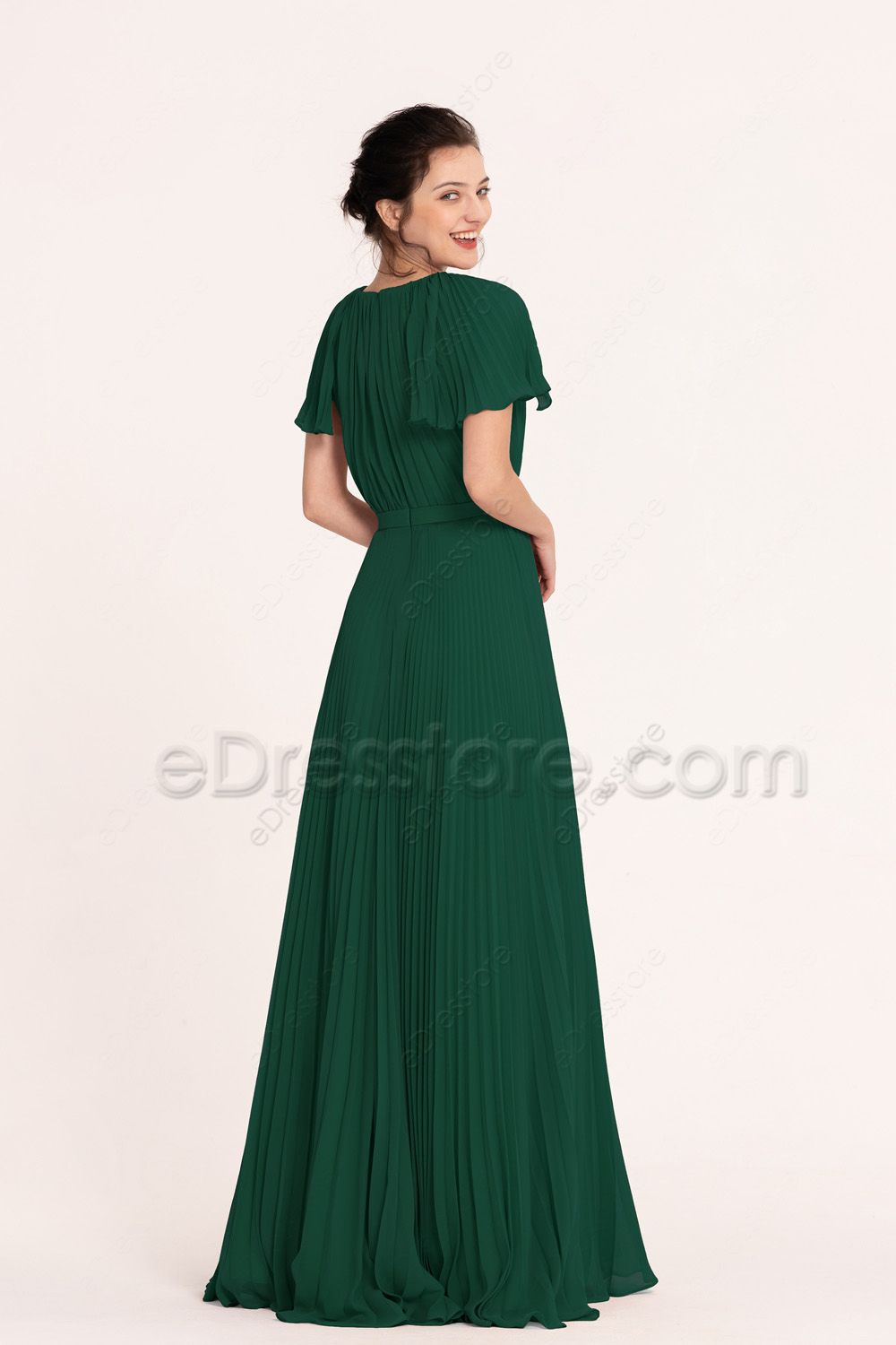 Modest LDS Dark Emerald Green Autumn Bridesmaid Dresses | eDresstore