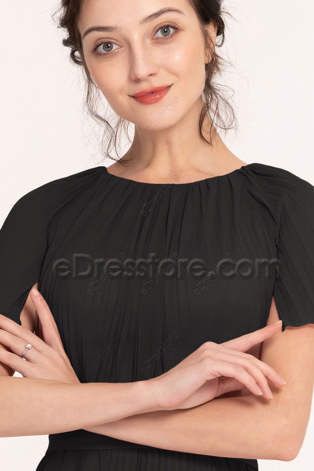 Modest long black bridesmaid dresses with sleeves edresstore