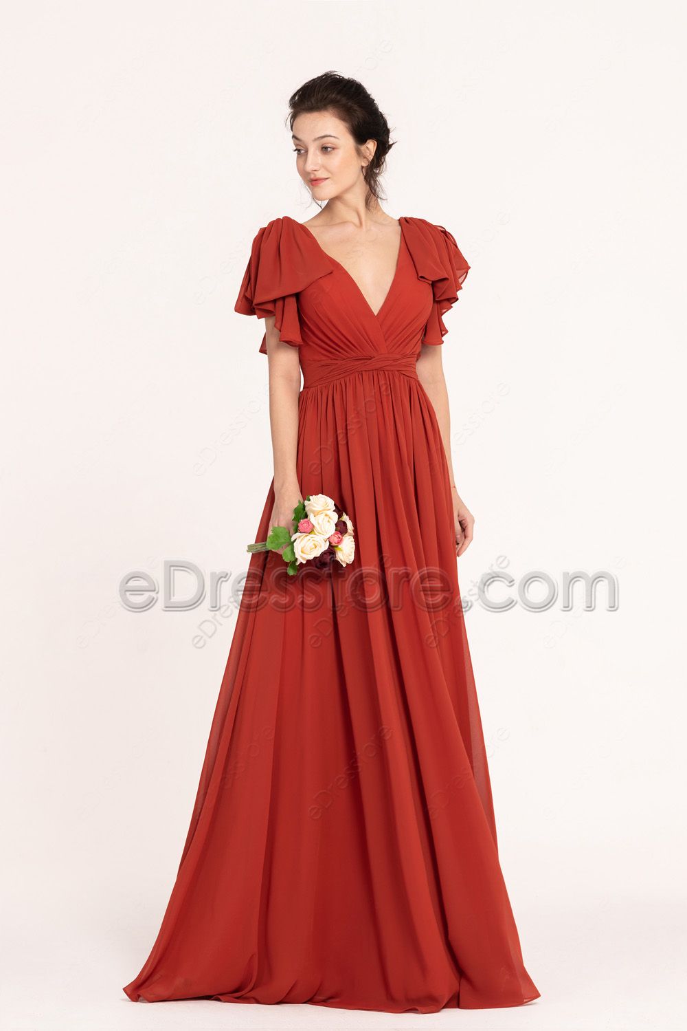 Rusted Red Modest Bridesmaid Dresses Long | eDresstore