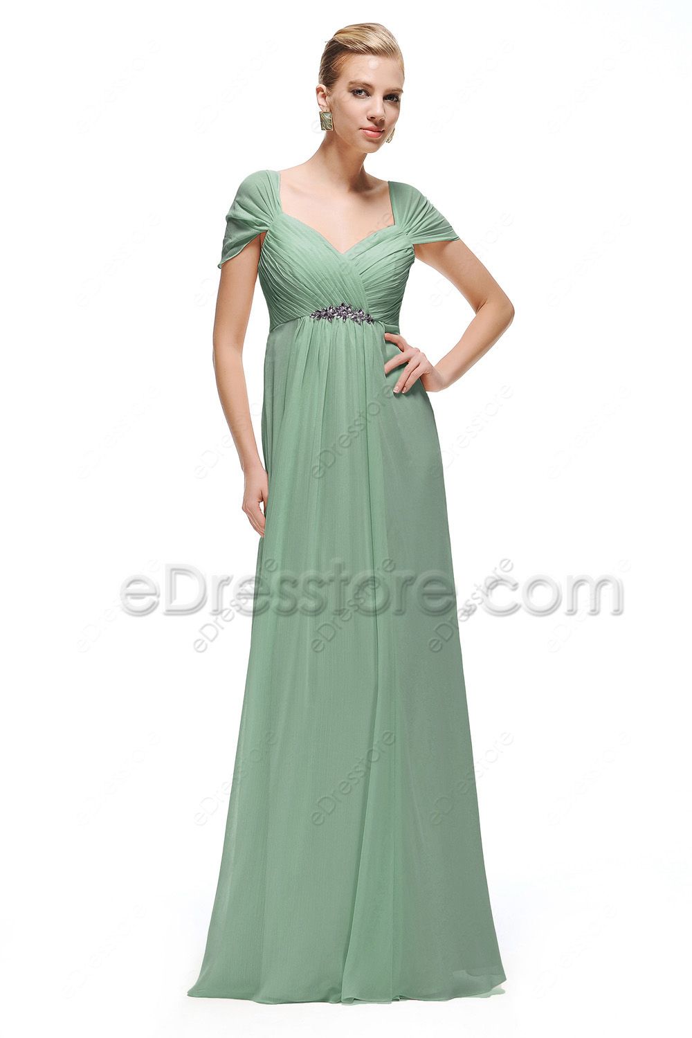 Sage Green Maternity Bridesmaid Dresses with Crystal | eDresstore