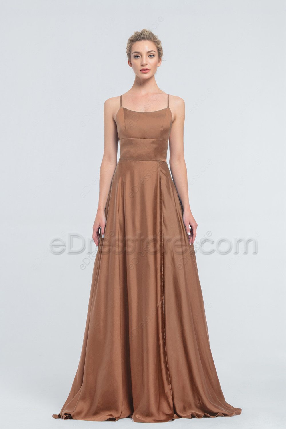 Satin Copper Bridesmaid Dresses with Slit eDresstore