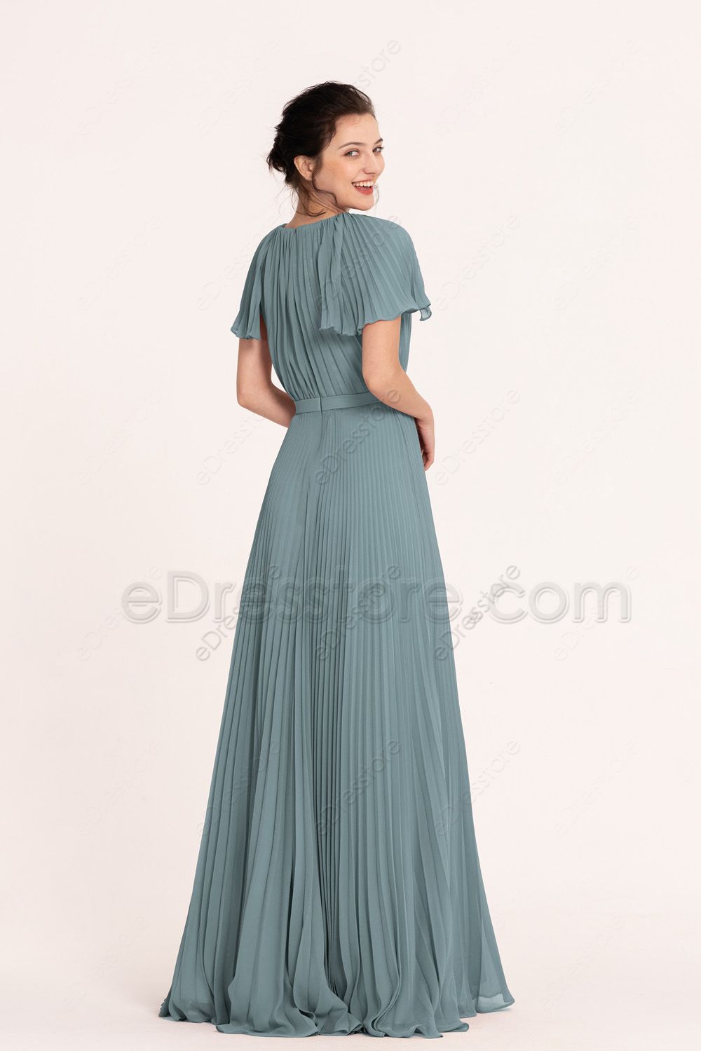 Seaglass Green Modest Mother of the Bride Dress with Sleeves | eDresstore