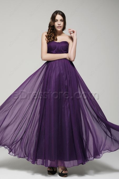 Elegant Strapless Purple Formal Dresses