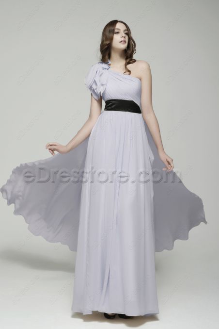 One Shoulder Light Lavender Long Prom Dresses with Train