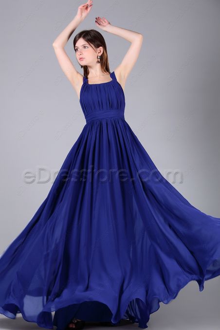 Wide Straps Royal Blue Long Formal Dresses Plus Size