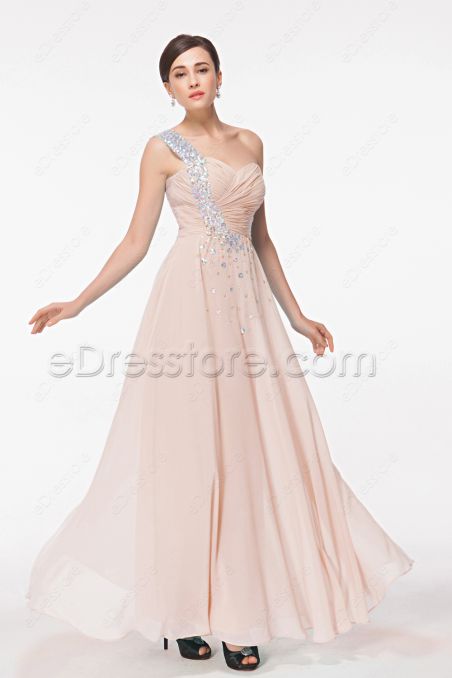 Crystals Peach Maid of Honor Dresses Bridesmaid Dresses Long