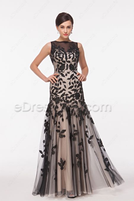 Trumpet Champagne Black Modest Mother of the Bride Dresses