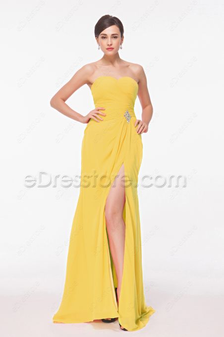 Yellow Long Evening Drsses with Slit