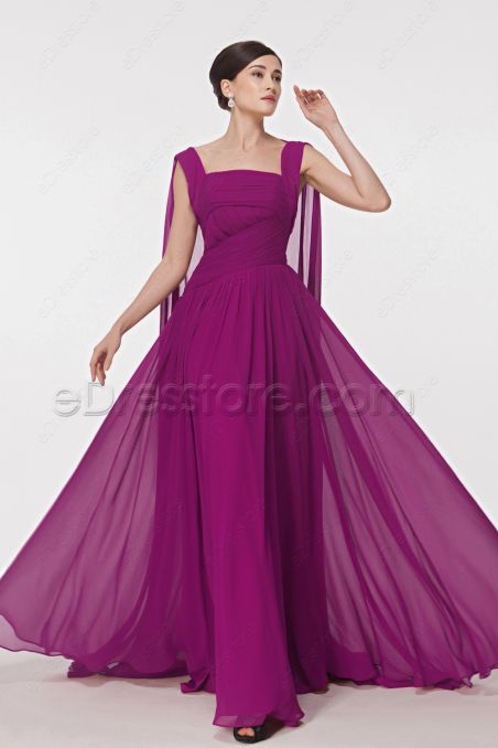 Magenta Maid of Honor Dresses with Watteau Train