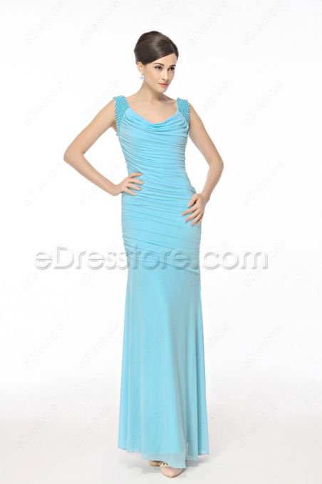 Light Blue Stretchy Mermaid Formal Dresses