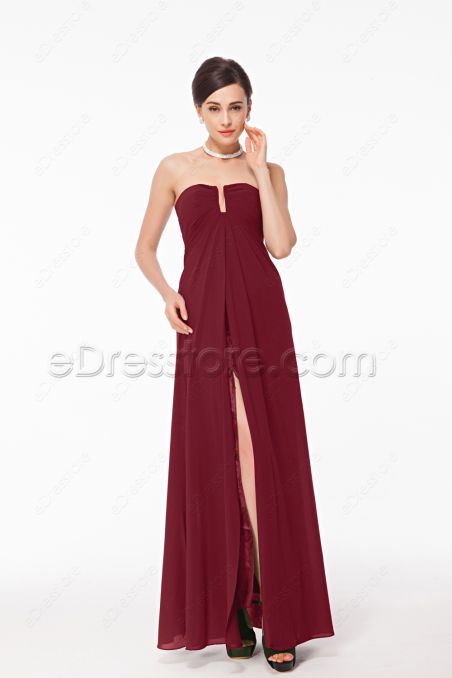 Simple Elegant Burgundy Prom Dresses with Slit