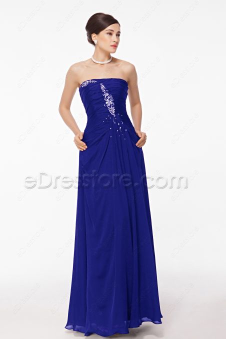 Royal Blue Evening Dress with Hand Sewn Crystals