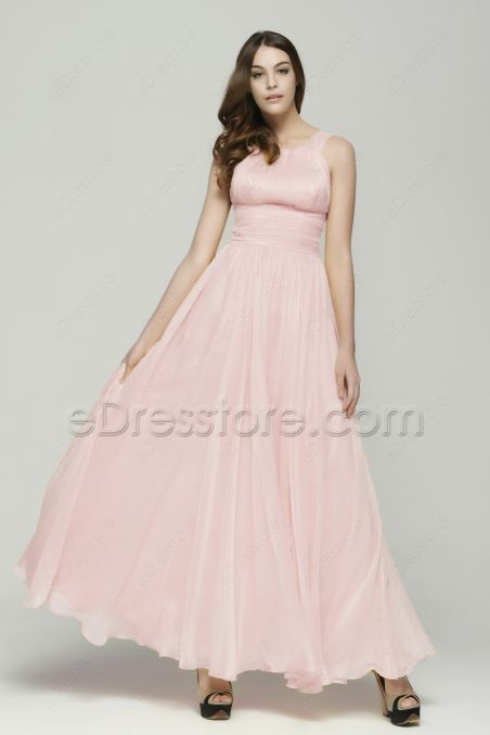 Light Pink Chiffon Long Bridesmaid Dresses