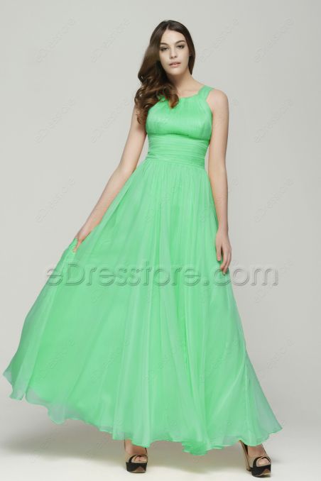 Elegant Green Long Chiffon Prom Dresses