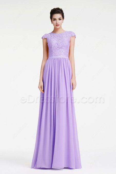 Light Lavender Modest Prom Dresses Long