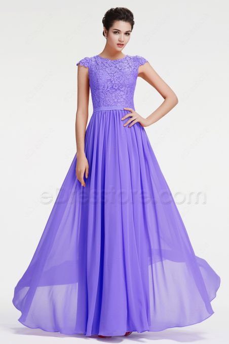 Lavender Modest Formal Dresses Plus Size Evening Dress