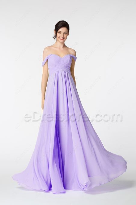 Off the Shoulder Lavender Long Prom Dresses