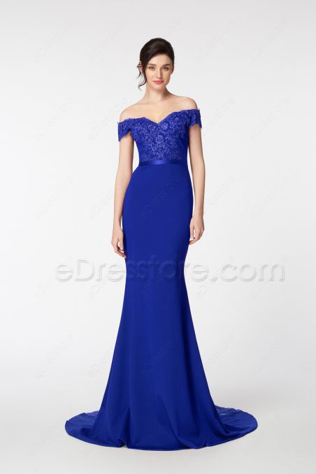 Royal Blue Mermaid Off the Shoulder Evening Dresses