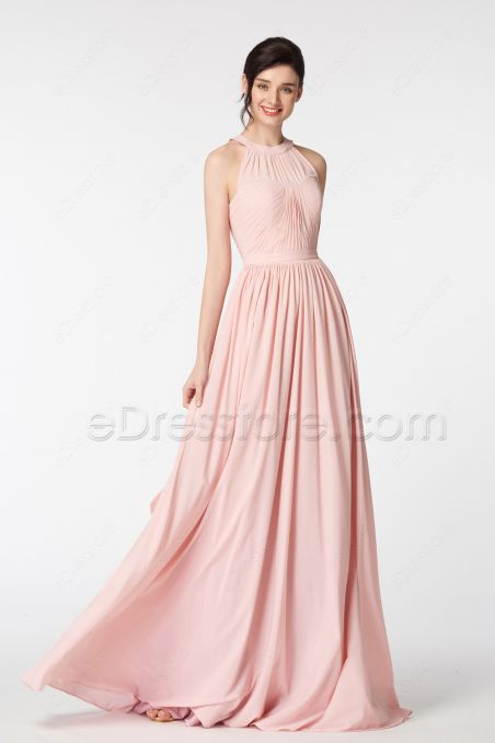 Halter Blush Bridesmaid Dresses