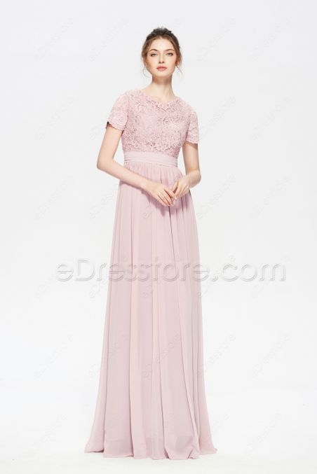 Modest Rose Gold Formal Evening Dresses with Sleeves