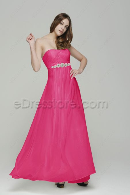 Strapless Hot Pink Evening Drseses with Rhinestones