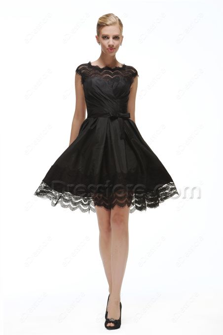 Scalloped Black Backless Short Prom Dresses for Homecoming