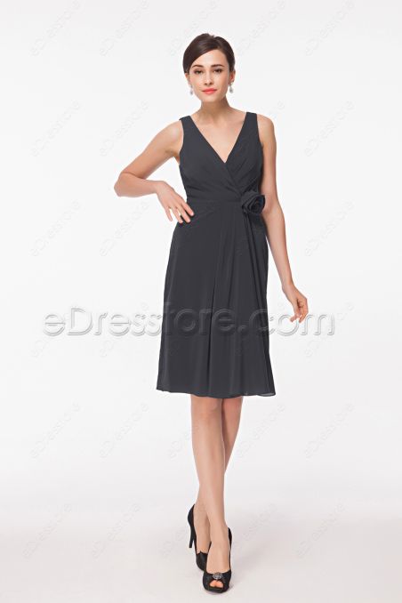 Charcoal grey Bridesmaid Dresses Knee Length