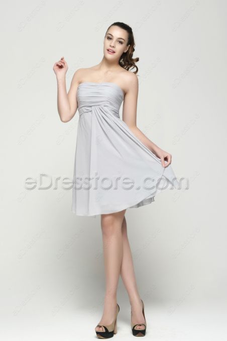 Strapless Grey Knee Length Bridesmaid Dresses Empire Waist