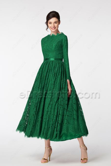 Emerald Green Modest Cocktail Dresses Ankle Length