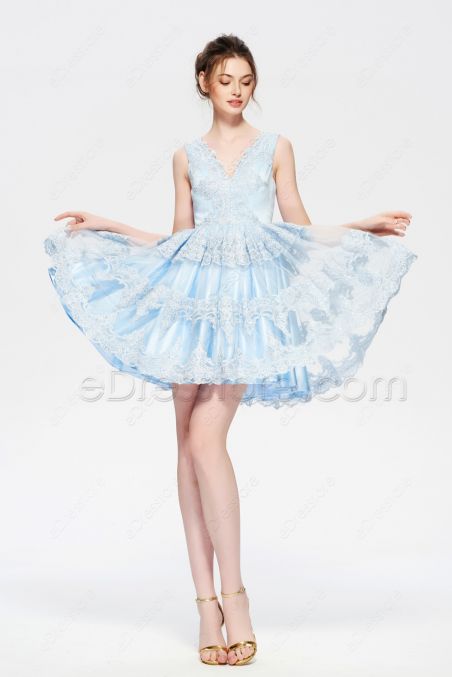 Light blue lace short prom dresses homecoming dresses