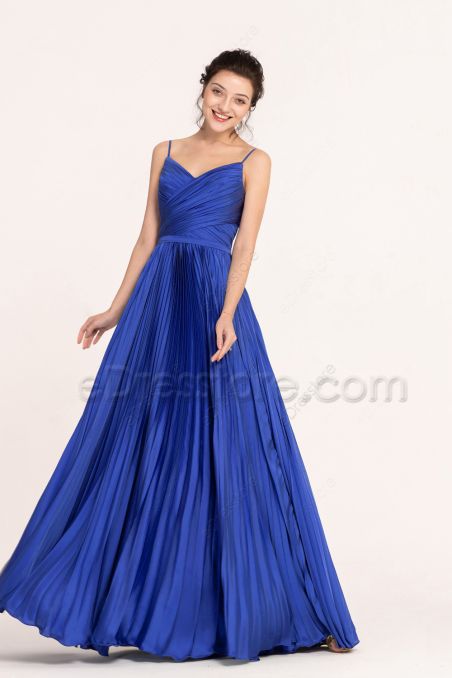 Cobalt Blue Satin Bridesmaid Dresses Overall Pleating