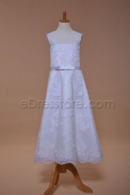 Elegant Lace A Line Holy Communion Dress Tea Length