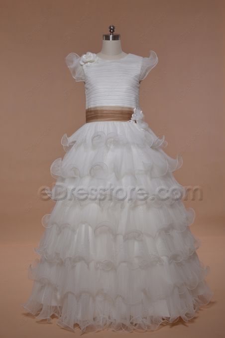 Modest Tiered First Holy Communion Dresses Floor Length