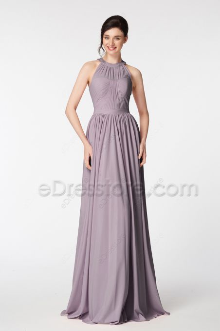 Halter Dusty Lavender Bridesmaid Dresses Long